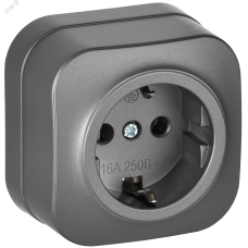 GLORY Розетка 1-местная для открытой установки с заземлением без защитных шторок 16А РС20-3-ХСм сталь матовый IEK