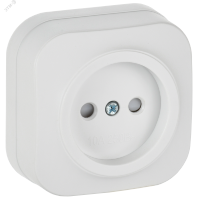 GLORY Розетка 1-местная для открытой установки без заземления с защитными шторками 10А РСш20-2-ХБм белый матовый IEK