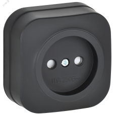 GLORY Розетка 1-местная для открытой установки без заземления с защитными шторками 10А РСш20-2-ХЧм черный матовый IEK