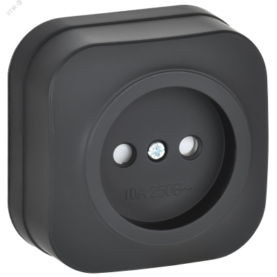 GLORY Розетка 1-местная для открытой установки без заземления с защитными шторками 10А РСш20-2-ХЧм черный матовый IEK