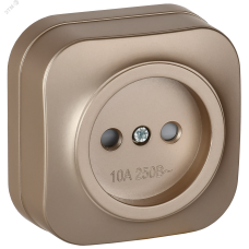 GLORY Розетка 1-местная для открытой установки без заземления с защитными шторками 10А РСш20-2-ХШм шампань матовый IEK
