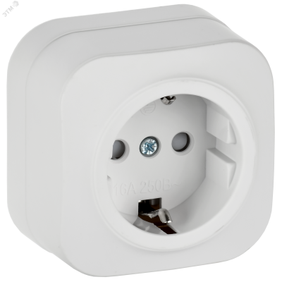 GLORY Розетка 1-местная для открытой установки с заземлением с защитными шторками 16А РСш20-3-ХБм белый матовый IEK