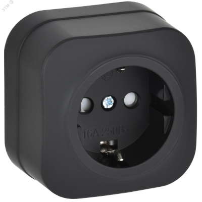GLORY Розетка 1-местная для открытой установки с заземлением с защитными шторками 16А РСш20-3-ХЧм черный матовый IEK