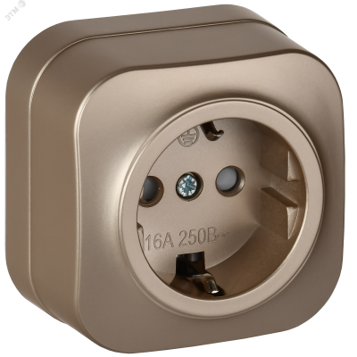 GLORY Розетка 1-местная для открытой установки с заземлением с защитными шторками 16А РСш20-3-ХШм шампань матовый IEK