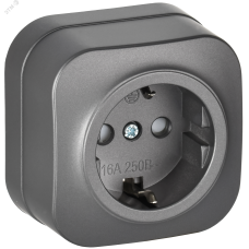 GLORY Розетка 1-местная для открытой установки с заземлением с защитными шторками 16А РСш20-3-ХСм сталь матовый IEK