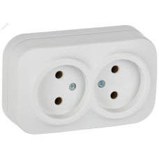 GLORY Розетка 2-местная для открытой установки без заземления без защитных шторок 10А РС22-2-ХБм белый матовый IEK