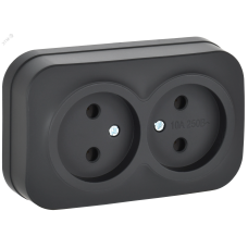GLORY Розетка 2-местная для открытой установки без заземления без защитных шторок 10А РС22-2-ХЧм черный матовый IEK