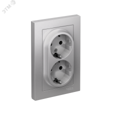 Розетка ATLASDESIGN двойная с заземлением 16А в сборе алюминий