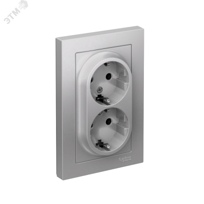 Розетка ATLASDESIGN двойная с заземлением 16А в сборе алюминий