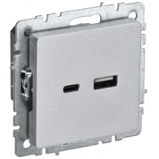 BRITE Розетка USB A+C 18Вт РЮ11-1-БрА алюминий
