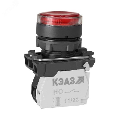 Кнопка КМЕ4511мЛ-24В-красный-1но+1нз-цилиндр-индикатор-IP54