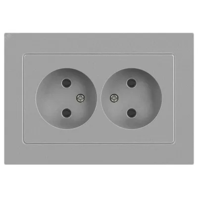 Розетка Intro Accent 6-204-03 2х2P, 16А-250В, IP20, СУ, AL/CU, алюминий