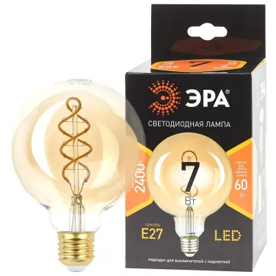 Лампочка светодиодная ЭРА F-LED G95-7W-824-E27 spiral gold E27 / Е27 7Вт филамент шар золотистый теплый белый свет