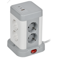DOMINIC Удлинитель У08K 8 мест 2P+PE 1,5м 3х1,0мм2 16А/250В USB A+C 20Вт серый IEK