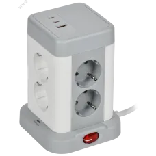 DOMINIC Удлинитель У08K 8 мест 2P+PE 1,5м 3х1,0мм2 16А/250В USB A+C 20Вт серый IEK