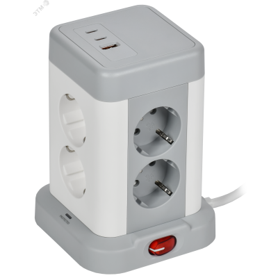 DOMINIC Удлинитель У08K 8 мест 2P+PE 1,5м 3х1,0мм2 16А/250В USB A+C 20Вт серый IEK