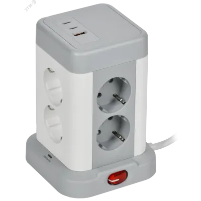 DOMINIC Удлинитель У08K 8 мест 2P+PE 1,5м 3х1,0мм2 16А/250В USB A+C 20Вт серый IEK