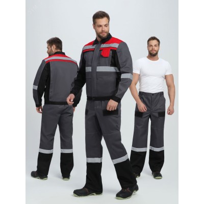 Костюм Виват-1 Премиум IMP (тк.Смесовая, 240) брюки, т.серый/черный/красный, р. 52-54/158-164