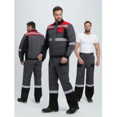 Костюм Виват-1 Премиум IMP (тк.Смесовая, 240) брюки, т.серый/черный/красный, р. 52-54/194-200