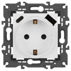 Розетка ЭРА Elegance 14-4108-01М 2P+E 16A-250В со шторками с USB type-A+C 5В-3А белый матовый