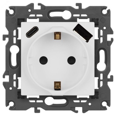 Розетка ЭРА Elegance 14-4108-01М 2P+E 16A-250В со шторками с USB type-A+C 5В-3А белый матовый