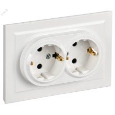 BRITE Розетка 2-местная с заземлением с защитными шторками 16А в сборе РСш12-3-БрБ белый