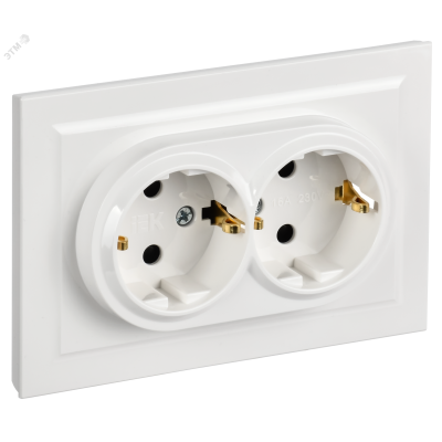 BRITE Розетка 2-местная с заземлением с защитными шторками 16А в сборе РСш12-3-БрБ белый