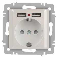 Розетка Intro Accent 6-410-06 , P+E Schuko со шторками, 16А-250В + 2хUSB, IP20, СУ, перламутр