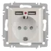 Розетка Intro Accent 6-410-06 , P+E Schuko со шторками, 16А-250В + 2хUSB, IP20, СУ, перламутр