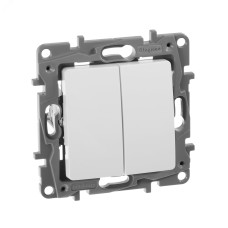 Выключатель 2-клавишный 10А безвинтовое крепление белый ETIKA