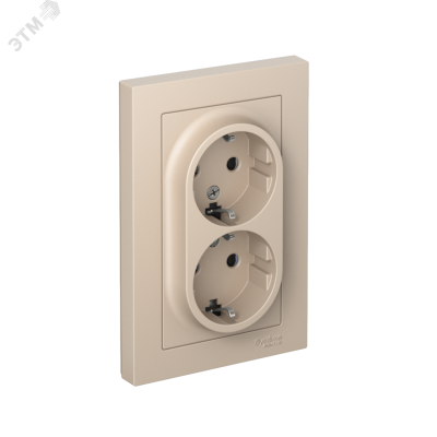ATLASDESIGN РОЗЕТКА двойная с заземлением со шторками, 16А, в сборе, ПЕСОЧНЫЙ