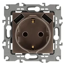 12-4109-13 ЭРА Розетка 2P+E 16A-250В, штор. с 2xUSB 5В-3А, Эра12, бронза (10/100/2000)