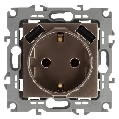 12-4109-13 ЭРА Розетка 2P+E 16A-250В, штор. с 2xUSB 5В-3А, Эра12, бронза (10/100/2000)