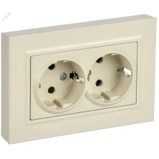 BRITE Розетка 2-местная с заземлением с защитными шторками плоская 16А в сборе РСшПл12-3-БрКр бежевый IEK