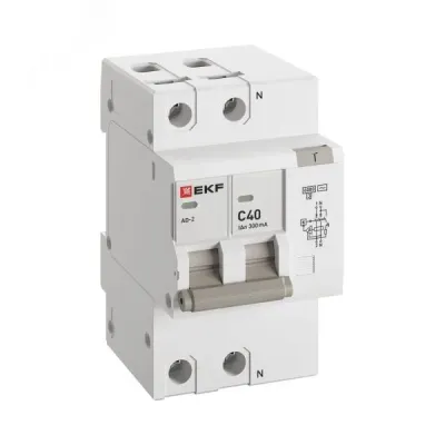 Автомат дифференциальный АД-2 40А/300мА (характеристика C, AC, электронный, защита 270В) 6кА PROxima