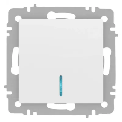 Выключатель Intro Accent 6-102-01М с подсветкой, 10А-250В, IP20, СУ, AL/CU, белый матовый