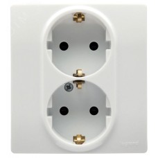 Розетка 2местная с заземлением с защитными шторками 16А в сборе белый ETIKA