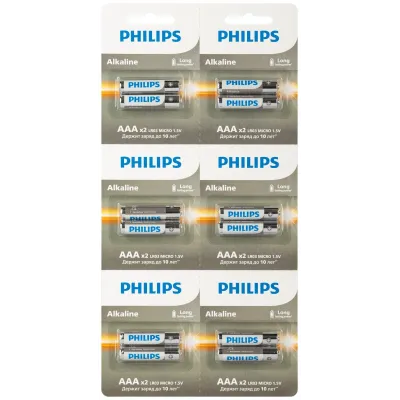 Батарейки Philips LR03A12S/51 ААА алкалиновые 1,5v 2х6 шт. LR03-2BL Entry (12/96/288/19584)