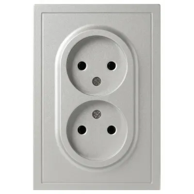 Розетка скрытого монтажа в рамку без заземления двойная 2X2P 16А-250В IP20 алюминий 15-2107-03 Galaxy