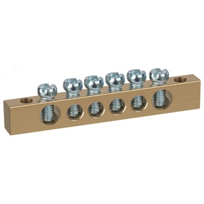 Шина ЭРА NO-122-02 PEN земля-ноль 6х9мм 6/2 латунная с креплениями по краям