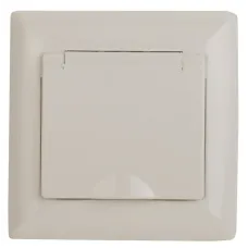 Розетка Intro Solo 4-203-02 с заземлением 2P+E Schuko с крышкой, 16А-250В, IP20, СУ, слоновая кость