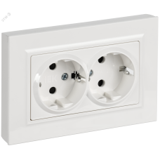 BRITE Розетка 2-местная с заземлением с защитными шторками плоская 16А в сборе РСшПл12-3-БрБ белый IEK