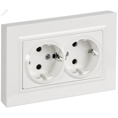 BRITE Розетка 2-местная с заземлением с защитными шторками плоская 16А в сборе РСшПл12-3-БрБ белый IEK