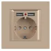 Розетка Intro Accent 6-410-04 , P+E Schuko со шторками, 16А-250В + 2хUSB, IP20, СУ, шампань