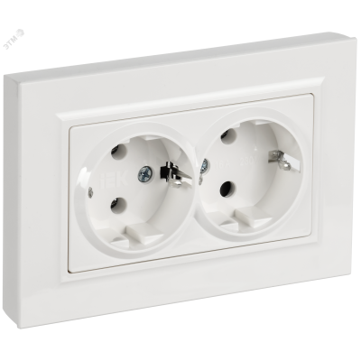 BRITE Розетка 2-местная с заземлением без защитных шторок плоская 16А в сборе РСПл12-3-БрБ белый IEK