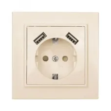 Минск Розетка 1-местная СП с/з 16А бежевая с защ. штор. с 2 USB 2,1А EKF
