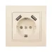 Минск Розетка 1-местная СП с/з 16А бежевая с защ. штор. с 2 USB 2,1А EKF