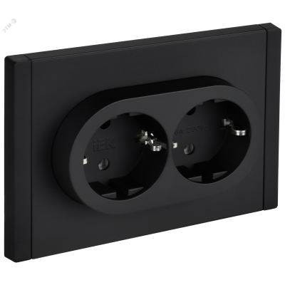 FORTE&PIANO Розетка 2-местная с заземлением без защитных шторок безвинтовое крепление 16А FP124M металл черный IEK