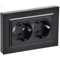 BRITE Розетка 2-местная с заземлением без защитных шторок плоская 16А в сборе РСПл12-3-БрЧ черный IEK