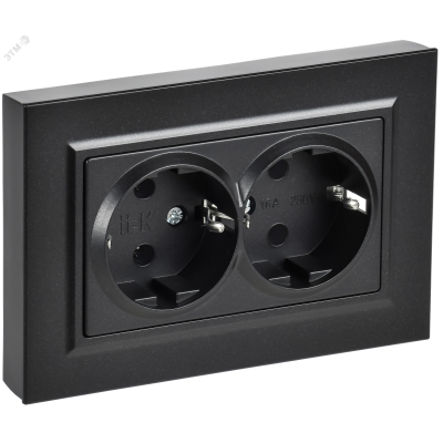 BRITE Розетка 2-местная с заземлением без защитных шторок плоская 16А в сборе РСПл12-3-БрЧ черный IEK